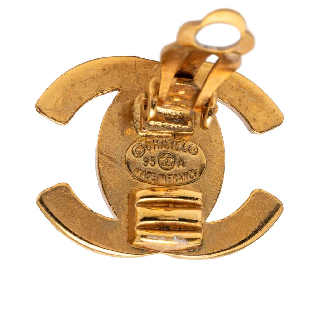 Chanel Gold Plated CC Turn Lock Clip on Earrings - 3