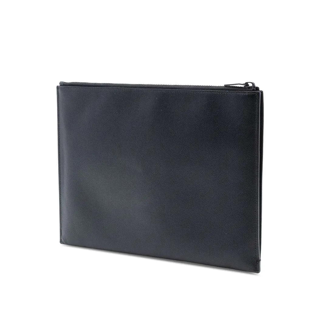 Saint Laurent Grain De Poudre Monogram Monochrome iPad Case Black Leather Good - Back View