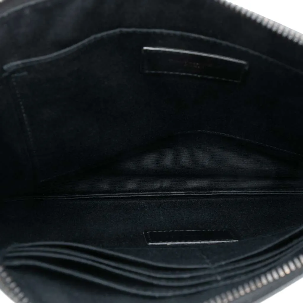 Saint Laurent Grain De Poudre Monogram Monochrome iPad Case Black Leather Good - Model View