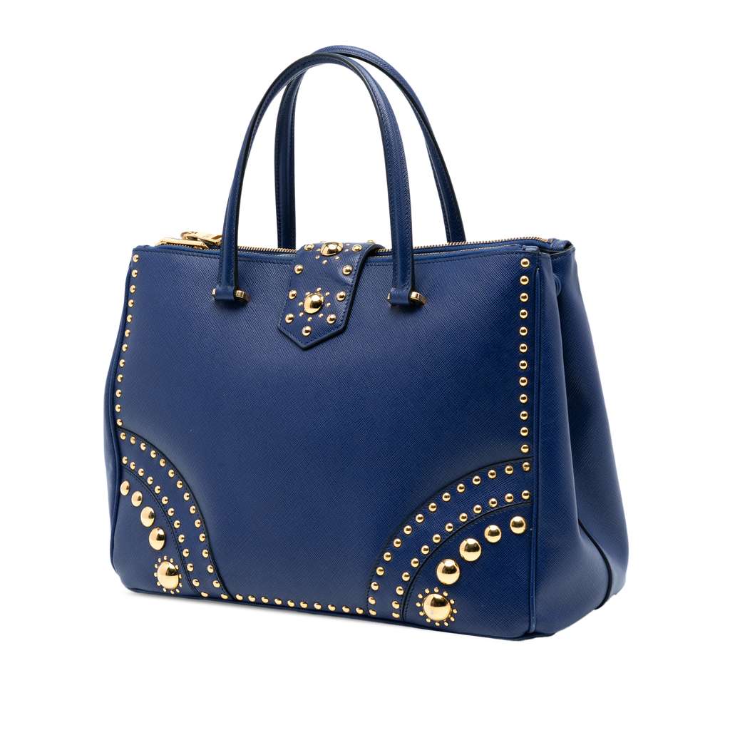 Prada Saffiano Turnlock Double Zip Studded Tote - 2