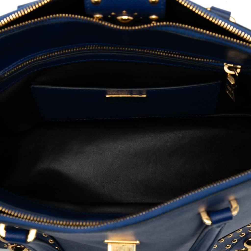 Prada Saffiano Turnlock Double Zip Studded Tote - 4