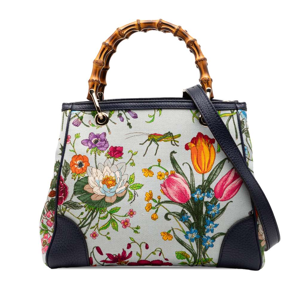 Gucci Small Canvas Flora Bamboo Shopper Satchel