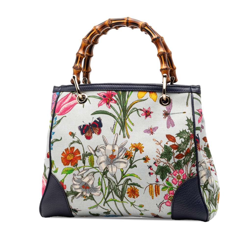 Gucci Small Canvas Flora Bamboo Shopper Satchel - 2