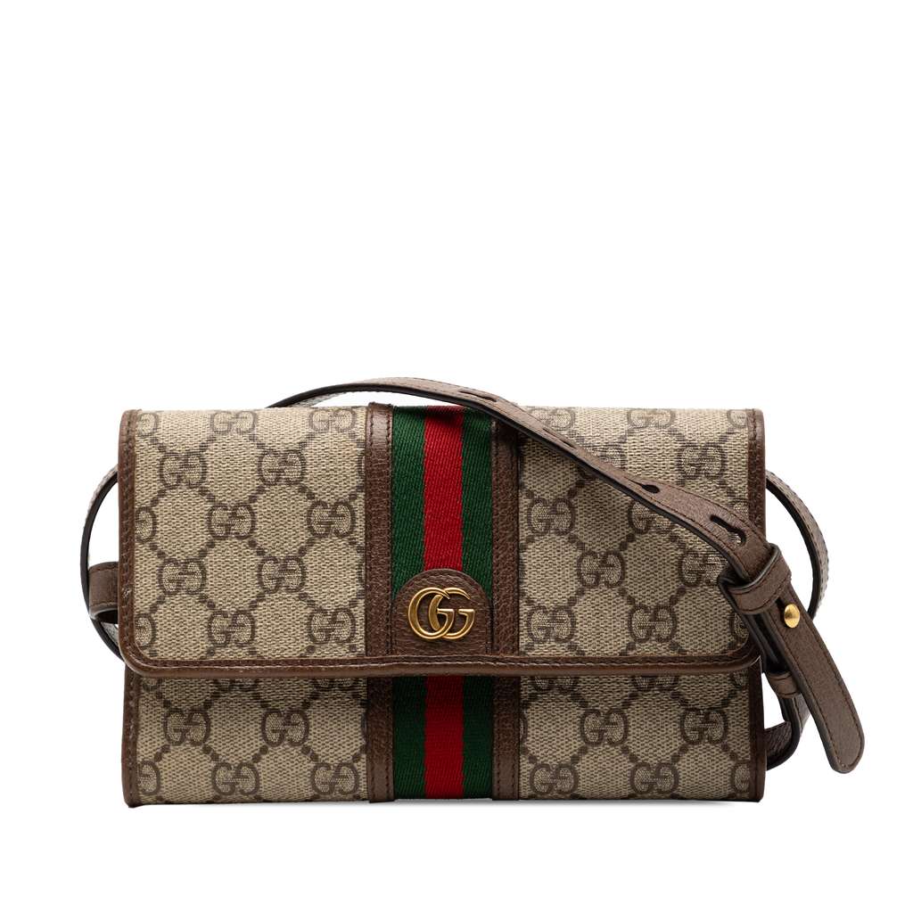 Gucci GG Supreme Web Ophidia Trifold Wallet on Strap