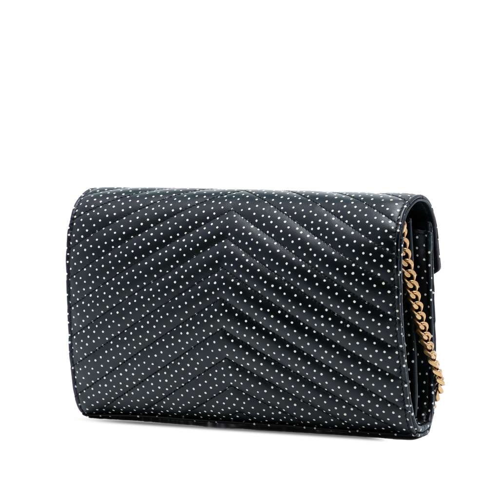 Saint Laurent Quilted Chevron Calfskin Polka Dot Monogram Envelope Chain Wallet - 2