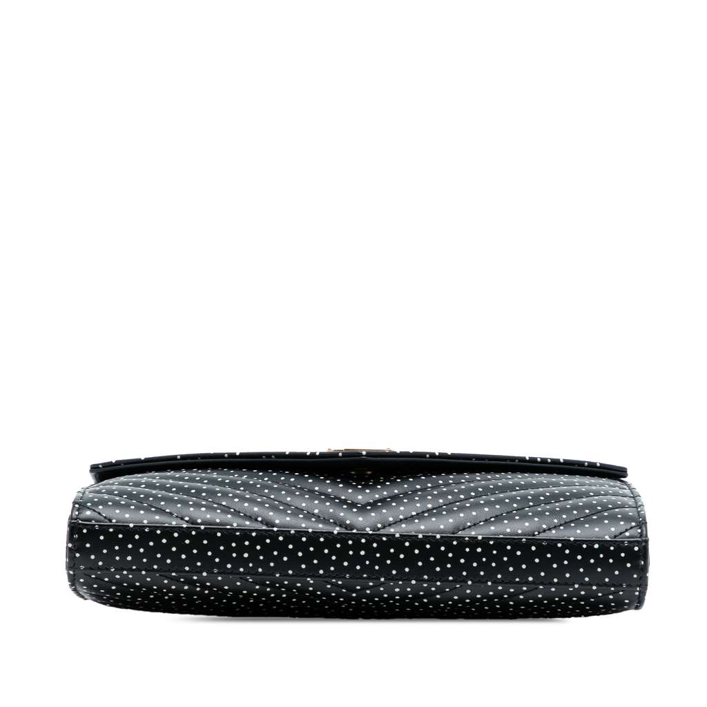 Saint Laurent Quilted Chevron Calfskin Polka Dot Monogram Envelope Chain Wallet - 3