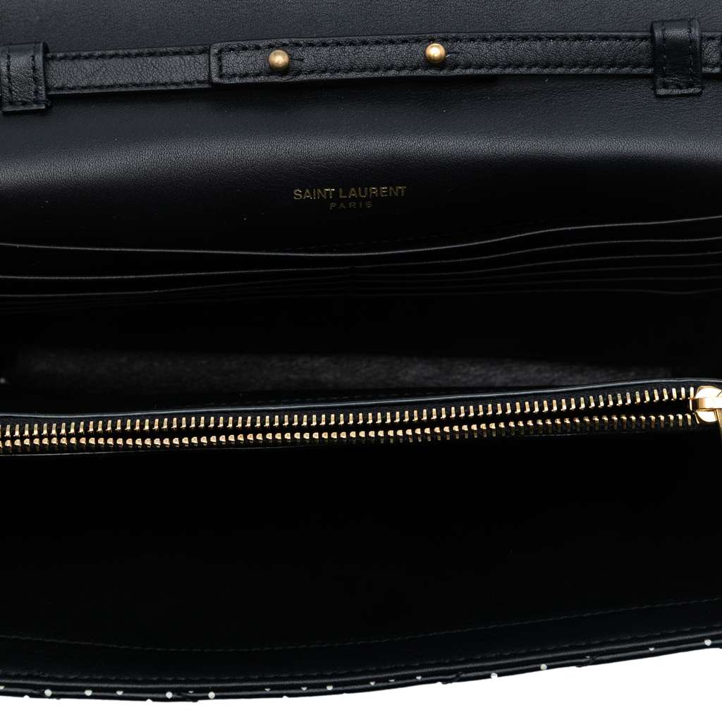 Saint Laurent Quilted Chevron Calfskin Polka Dot Monogram Envelope Chain Wallet - 4