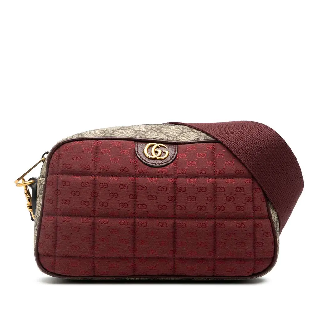 Gucci Small Quilted Mini GG Canvas and GG Supreme Double G Crossbody Red Canvas Very good - Front View
