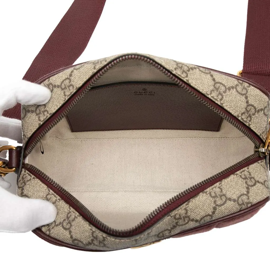 Gucci Small Quilted Mini GG Canvas and GG Supreme Double G Crossbody Red Canvas Very good - Model View