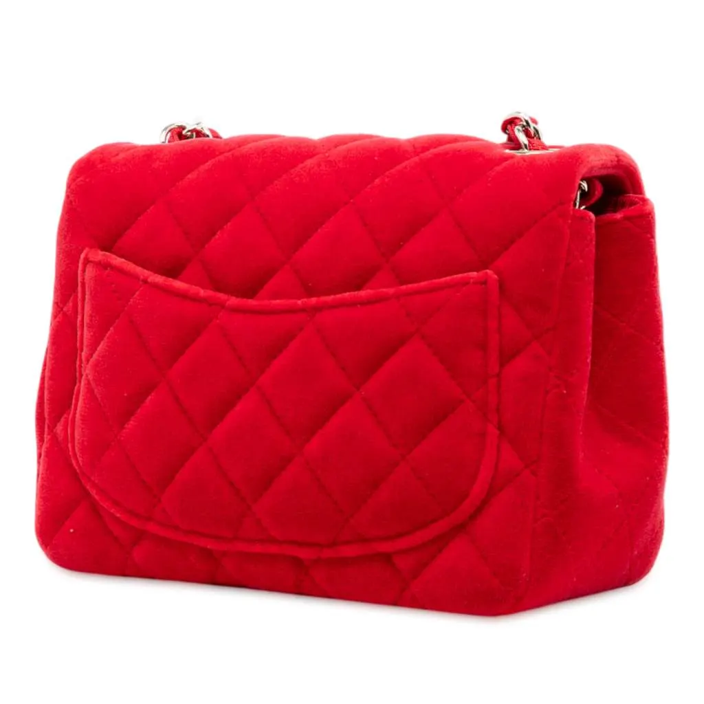 Chanel Mini Square Classic Velvet Single Flap Red Velvet Good - Back View