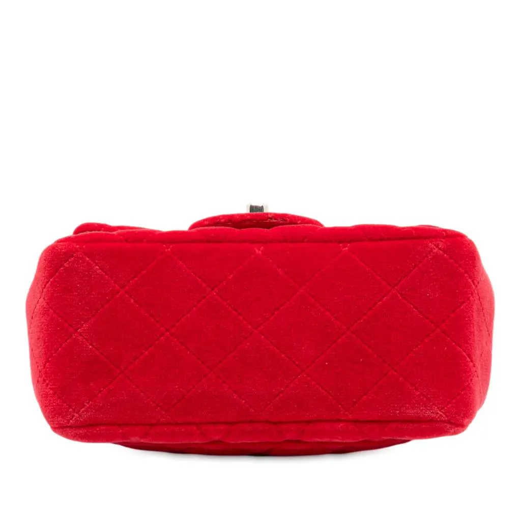 Chanel Mini Square Classic Velvet Single Flap Red Velvet Good - Inside View