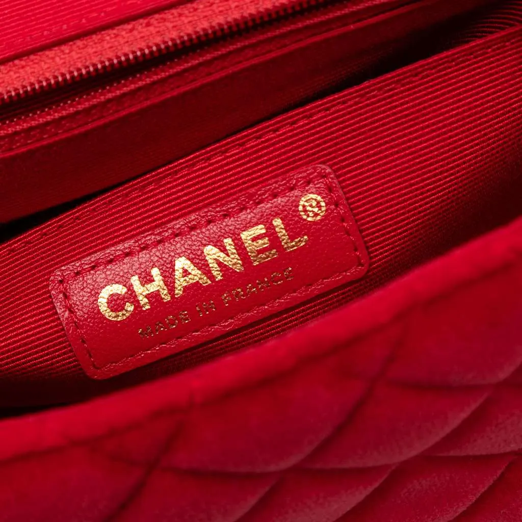 Chanel Mini Square Classic Velvet Single Flap Red Velvet Good - Box View