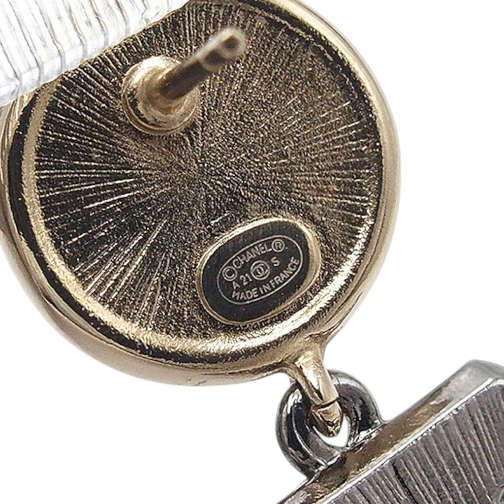 Chanel Gold Plated and Silver Plated CC Rhinestone No 5 Perfume Bottle Drop Push Back Earrings - 5