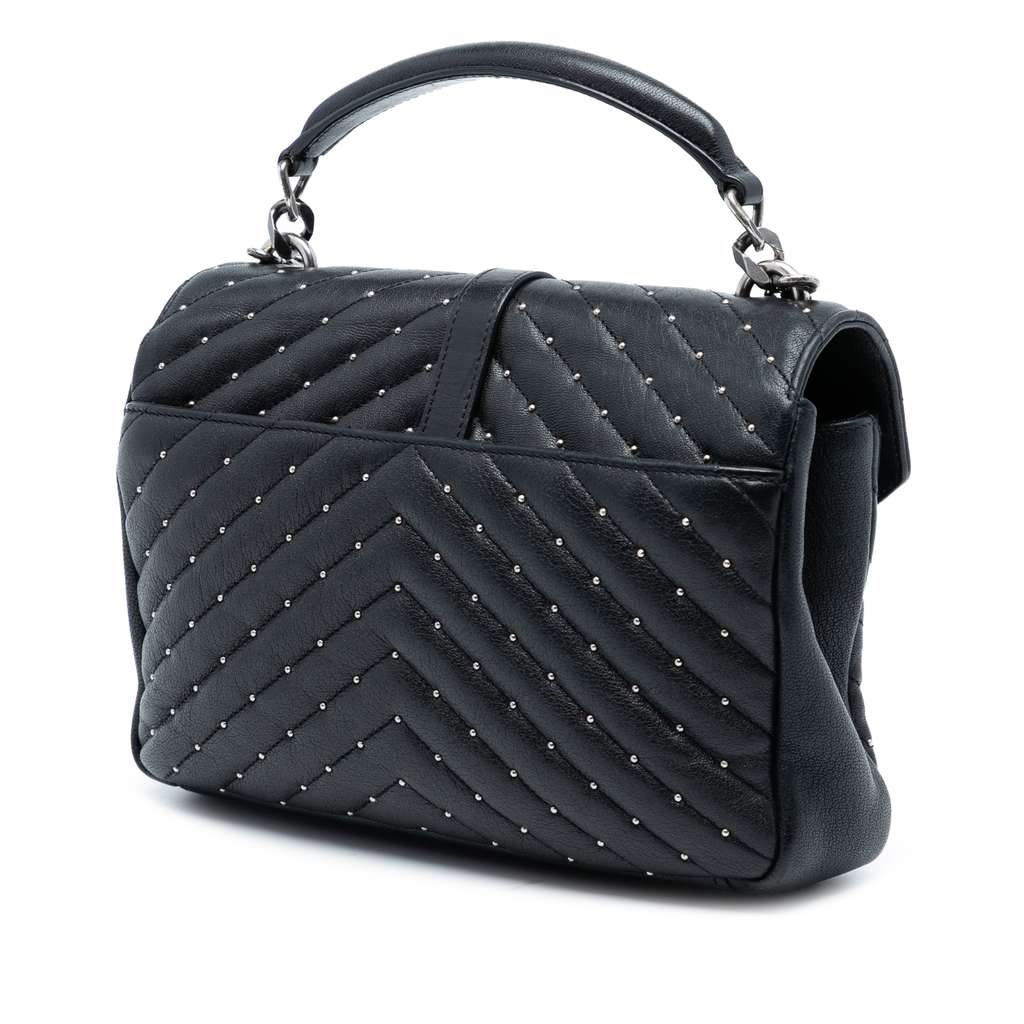 Saint Laurent Medium Quilted Chevron Studded Sheepskin College Satchel - 2