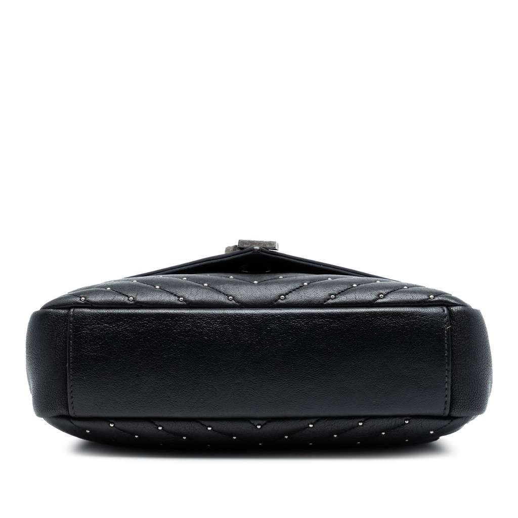 Saint Laurent Medium Quilted Chevron Studded Sheepskin College Satchel - 3