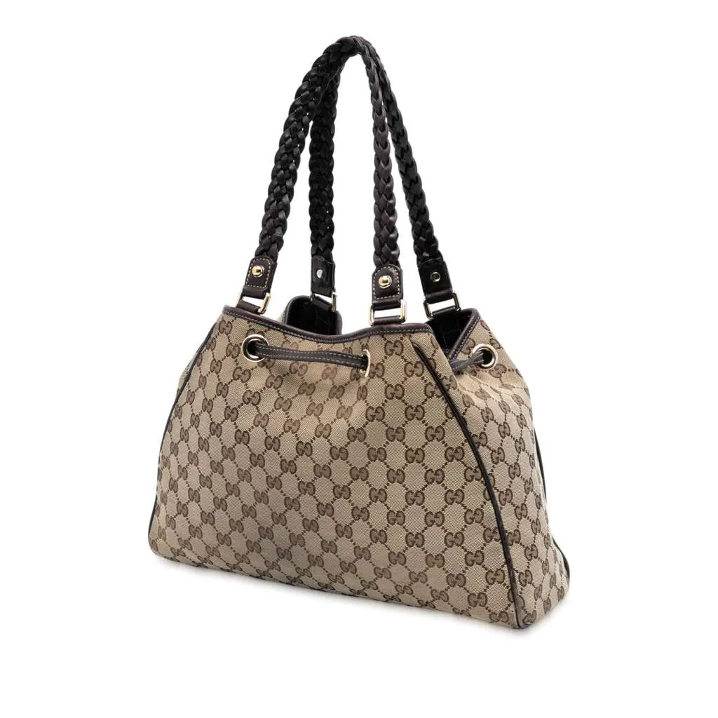 Gucci Medium GG Canvas Braided Peggy Tote Brown Canvas Good - Back View