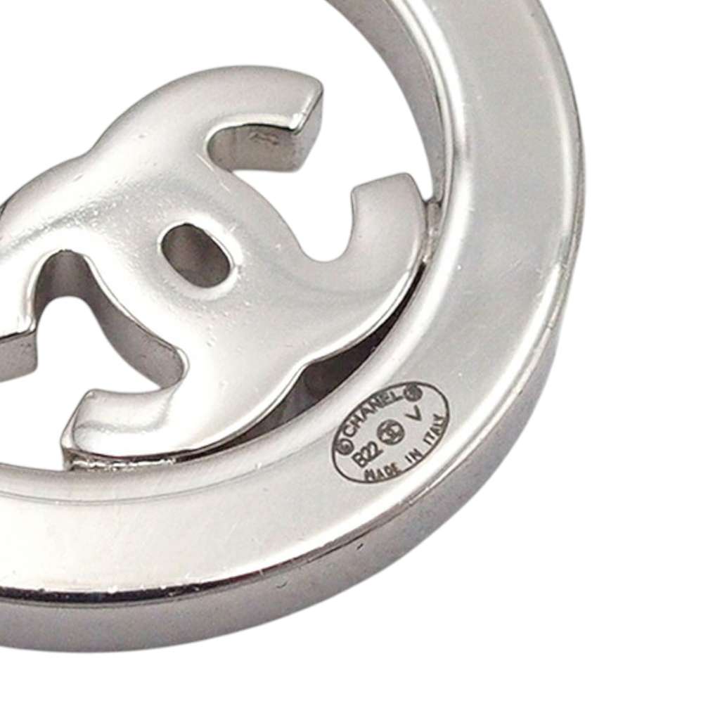 Chanel Silver Plated CC Rhinestones Round Push Back Earrings - 5