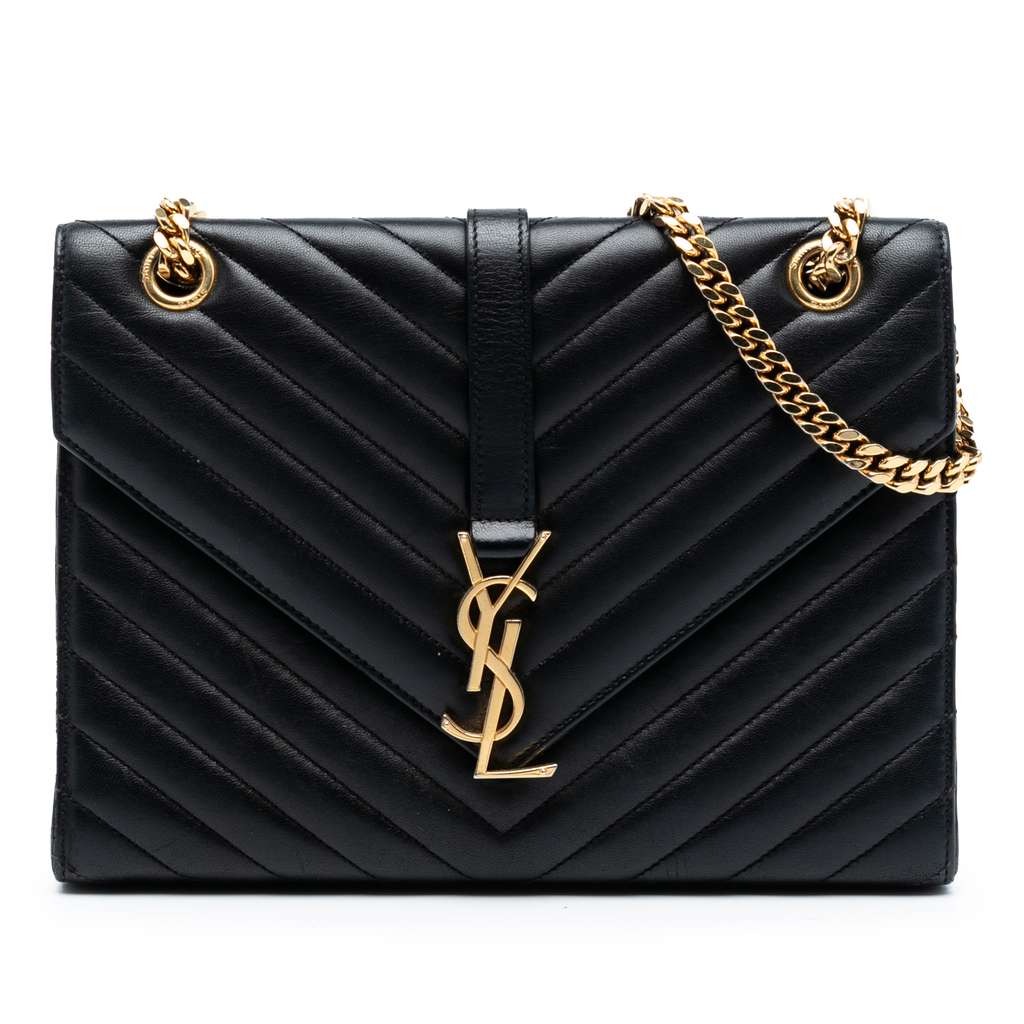 Saint Laurent Medium Chevron Calfskin Monogram Envelope Bag
