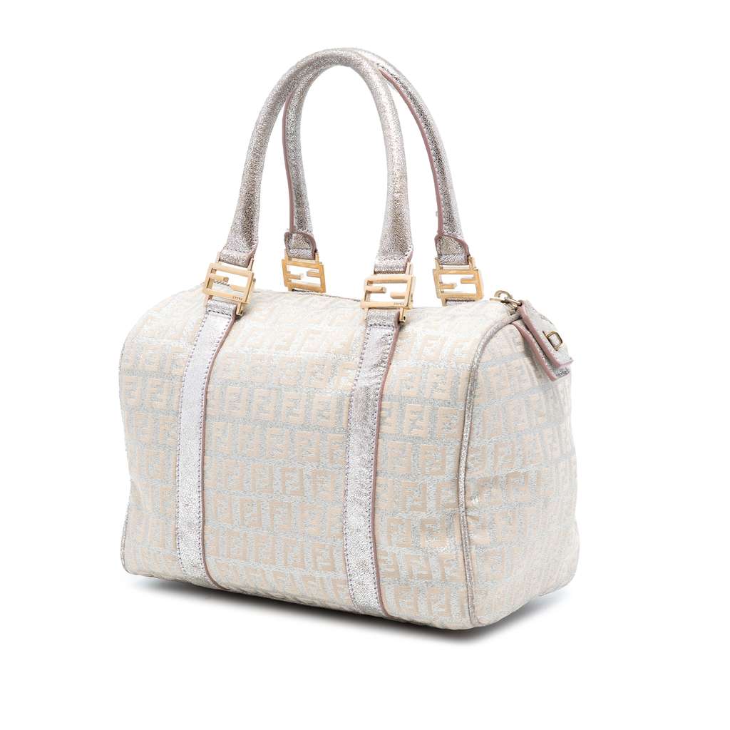 Fendi Mini Zucchino Metallic Canvas Forever Bauletto Boston Bag - 2
