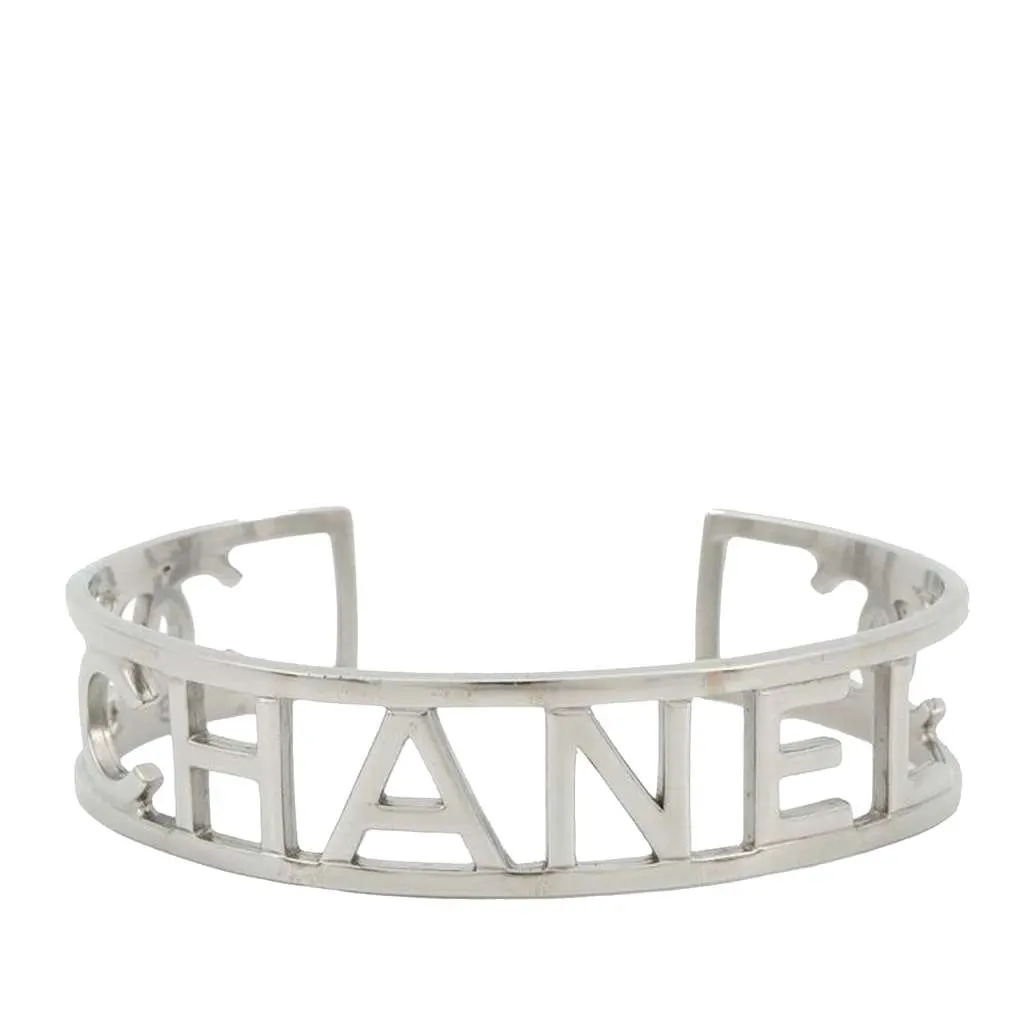 Chanel Silver Plated Cutout Logo Cuff Bracelet Silver Metal Good - Front View