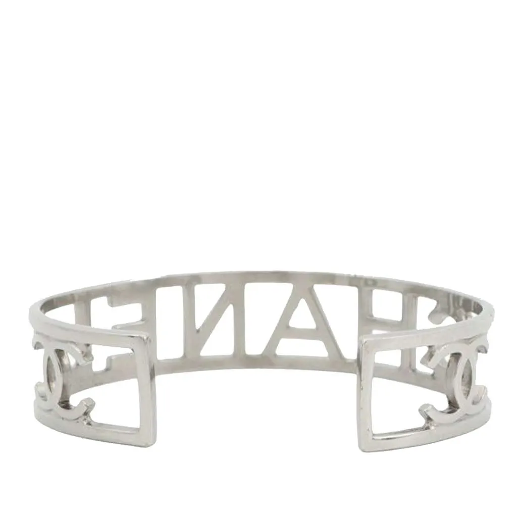 Chanel Silver Plated Cutout Logo Cuff Bracelet Silver Metal Good - Back View