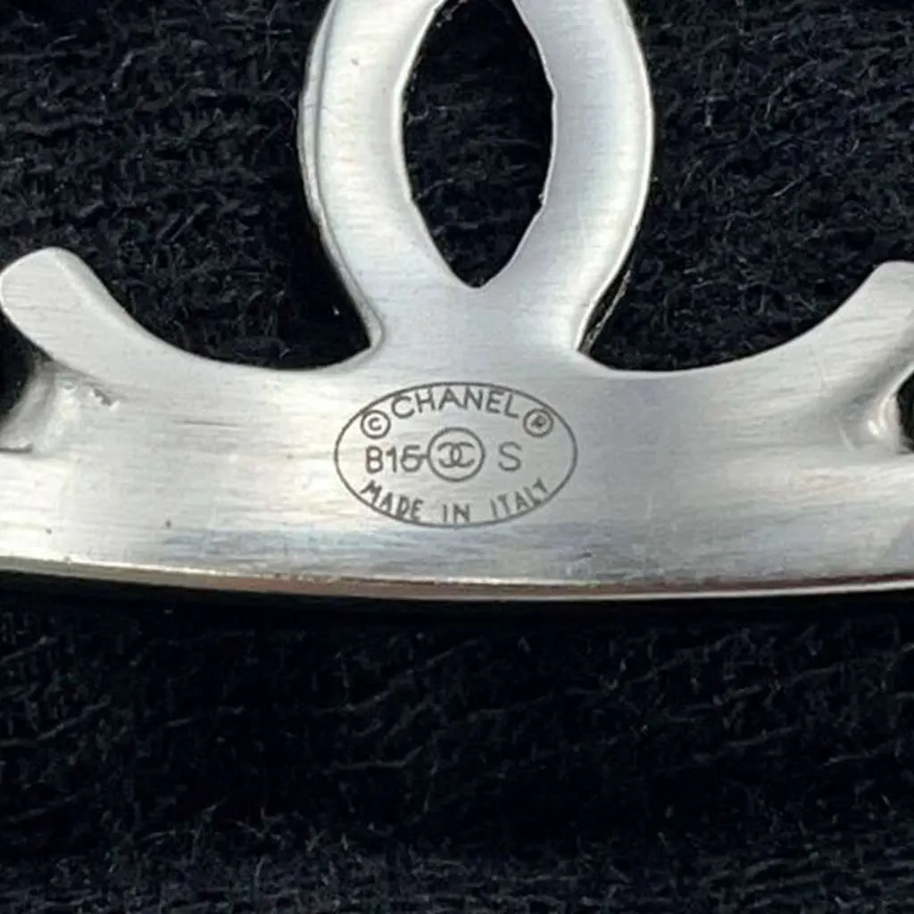 Chanel Silver Plated Cutout Logo Cuff Bracelet Silver Metal Good - Box View