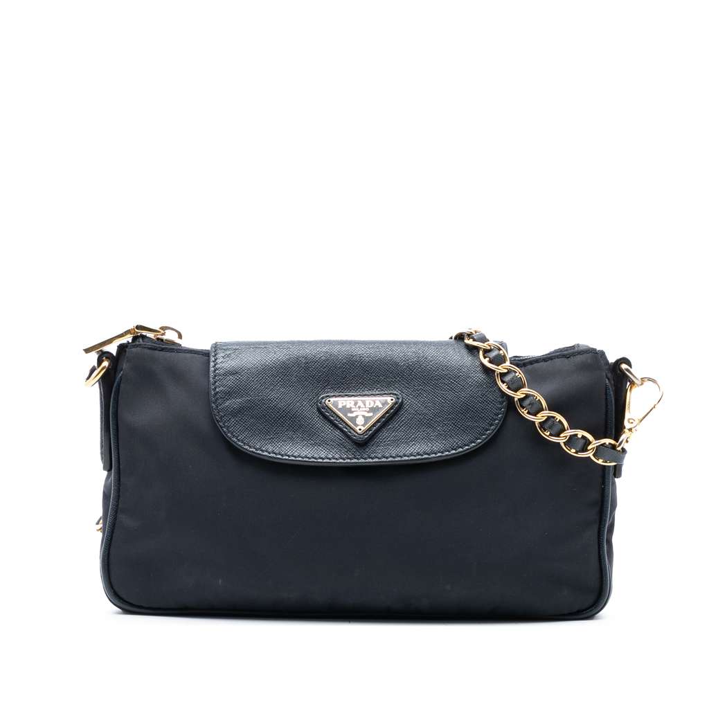 Prada Saffiano Trimmed Tessuto Chain Crossbody