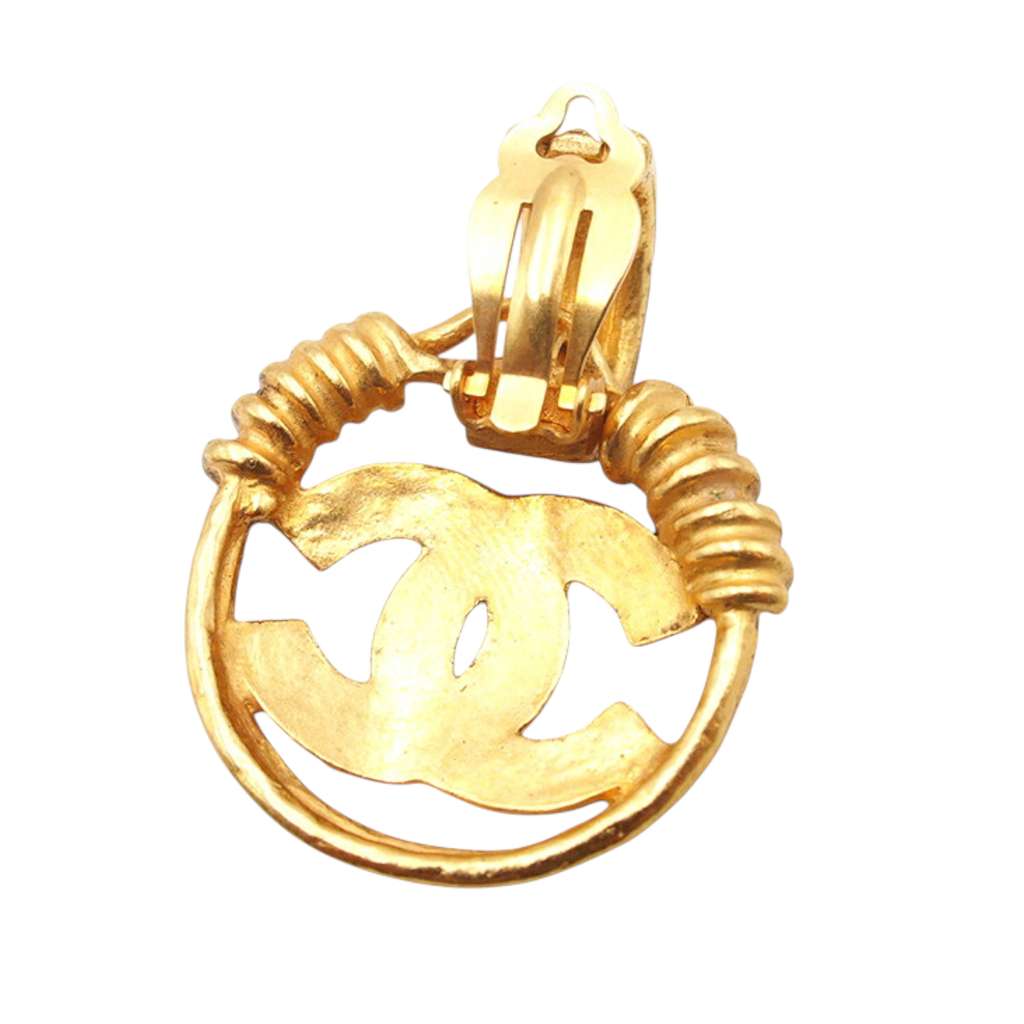 Chanel CC Gold Plated Round Clip On Earrings - 3