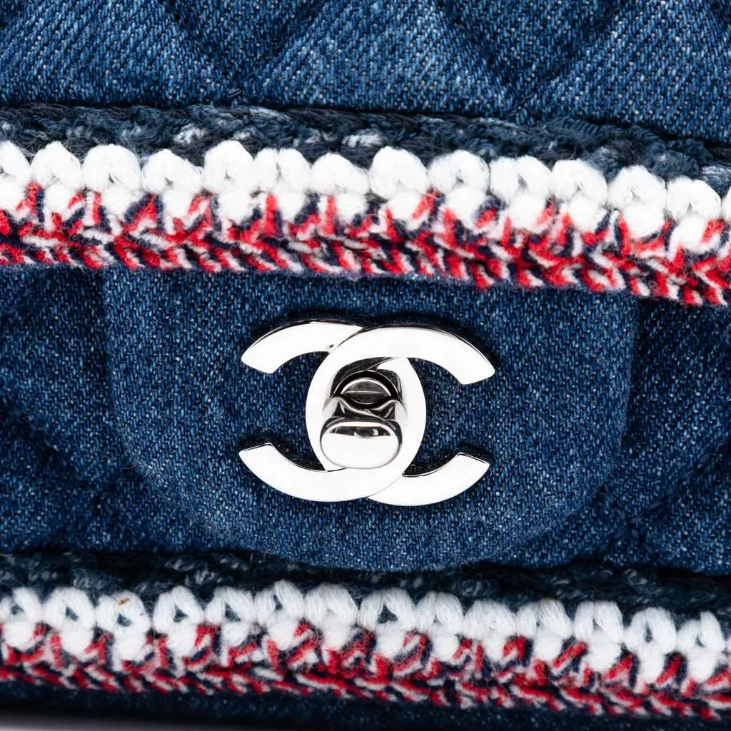 Chanel Medium Classic Denim Braided Single Flap Blue Denim Good - Box View