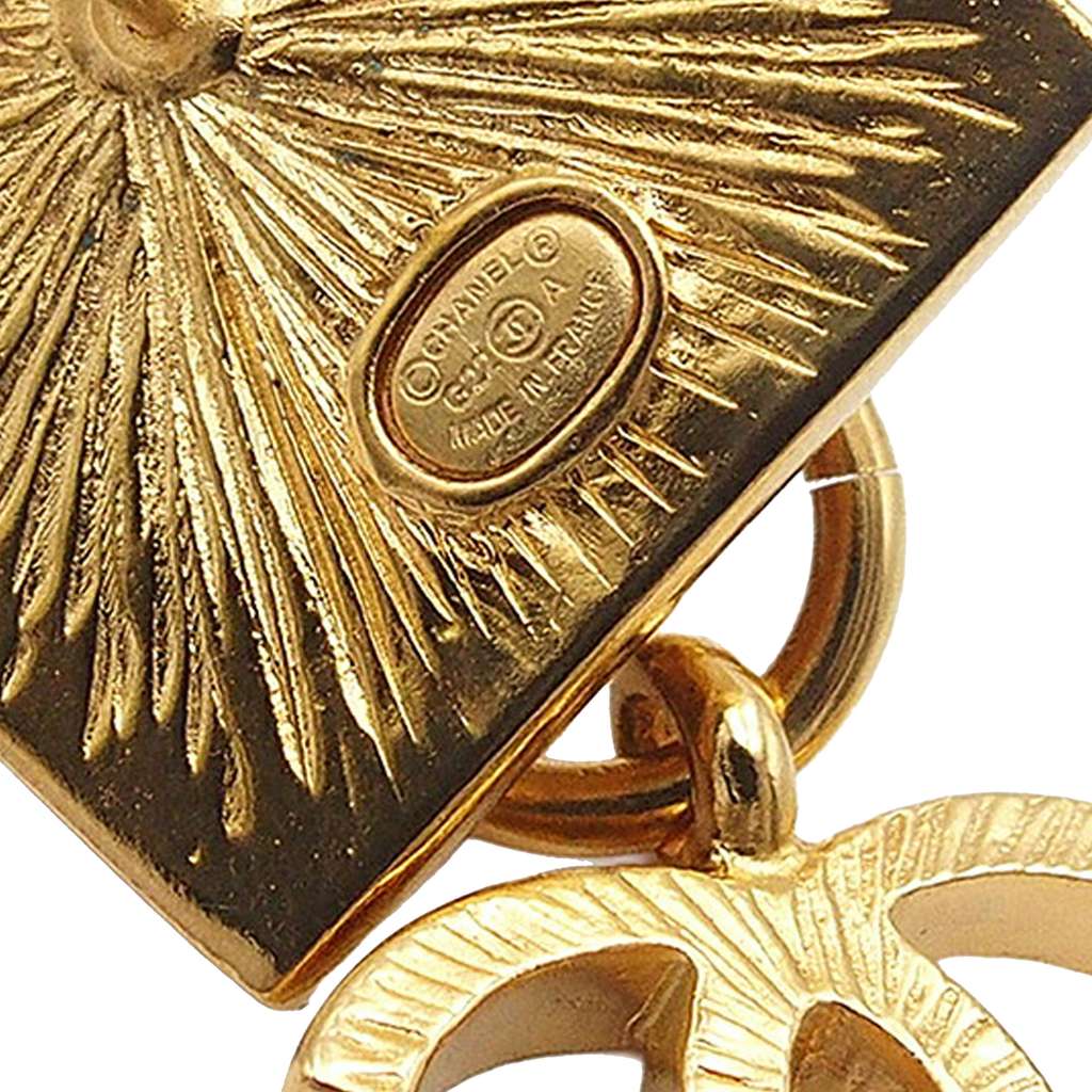 Chanel Gold Plated Lion Head CC Drop Push Back Earrings - 4