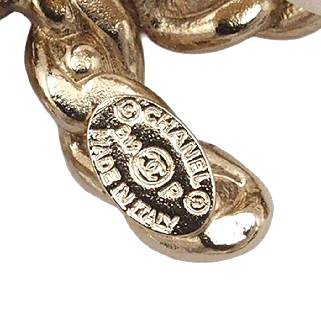 Chanel CC Gold Plated Rhinestone and Faux Pearl Swing Clip On Earrings - 4