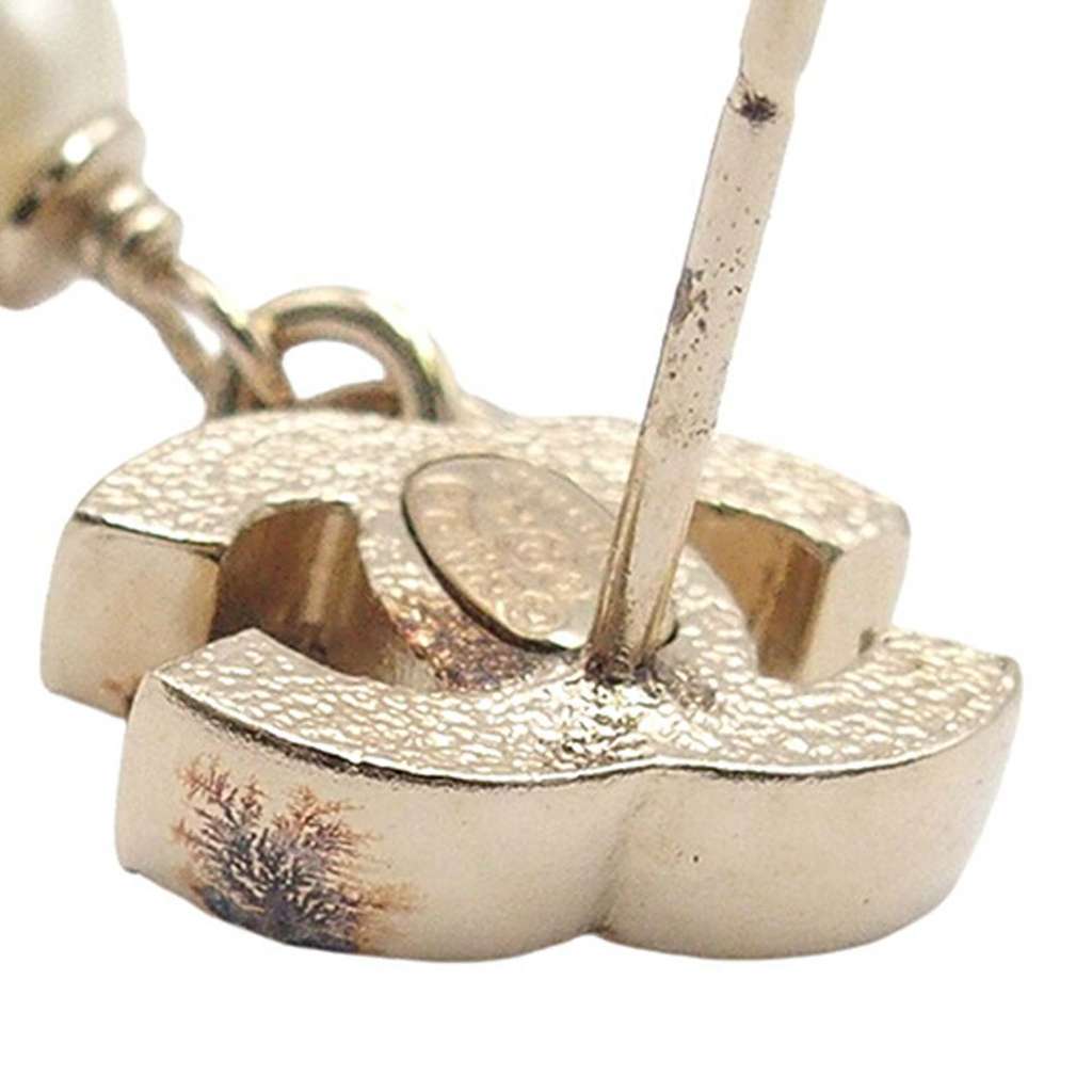 Chanel CC Gold Plated Crystal and Faux Pearl Drop Push Back Earrings - 3