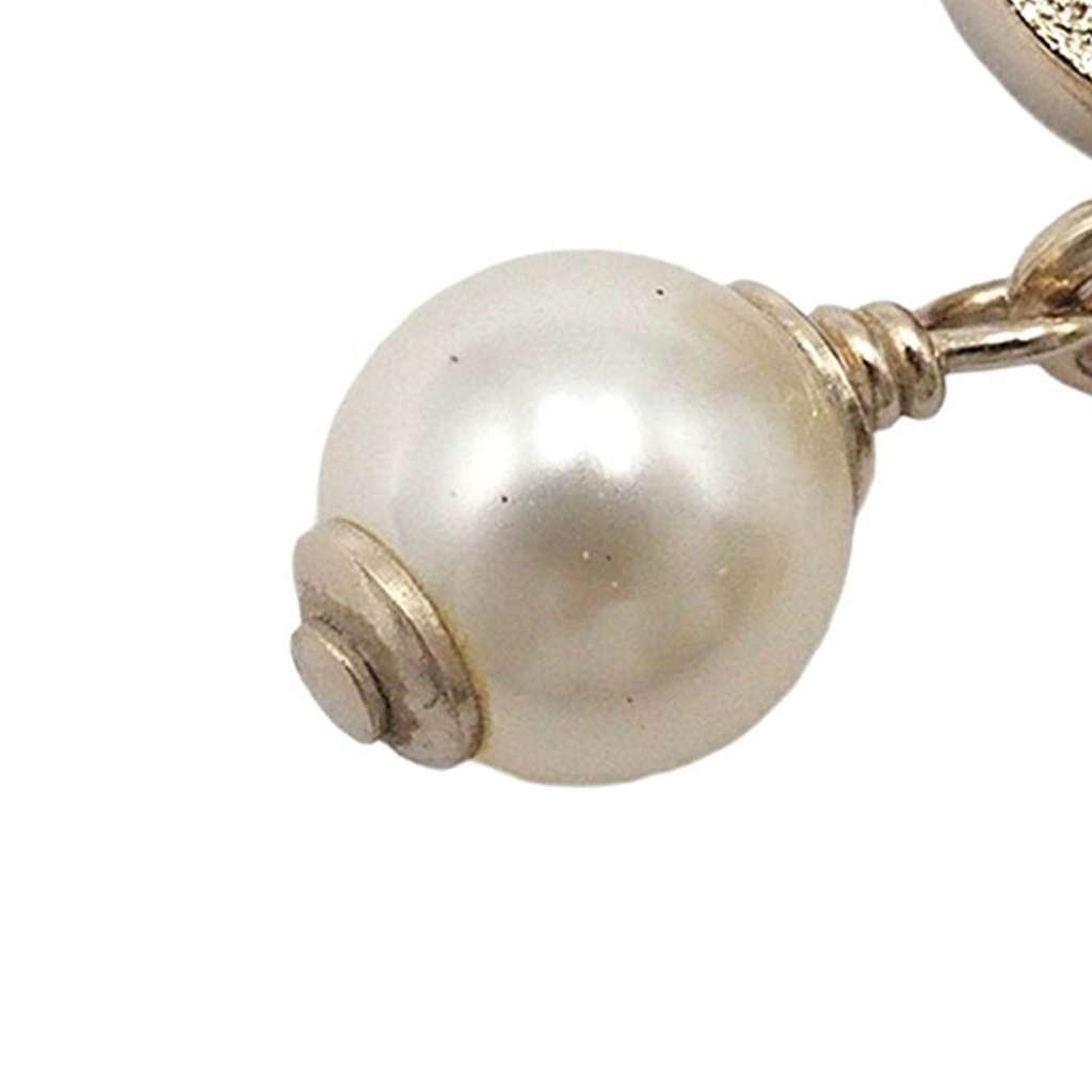 Chanel CC Gold Plated Crystal and Faux Pearl Drop Push Back Earrings - 4