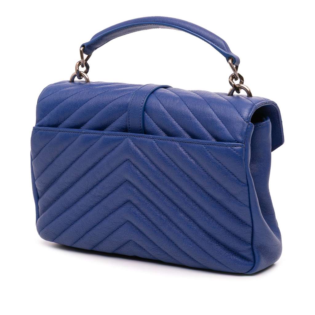 Saint Laurent Medium Quilted Chevron Sheepskin College Satchel - 2