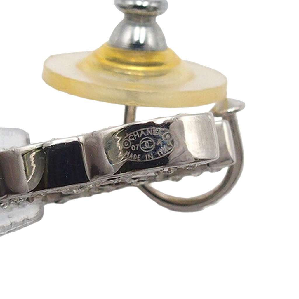 Chanel Silver Plated Crystal CC Drop Push Back Earrings - 4