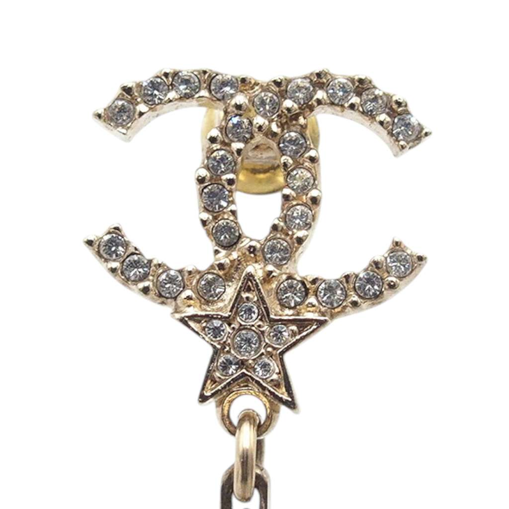 Chanel Gold Plated Rhinestone CC Star No.5 Bijoux Swing Push Back Earrings - 5