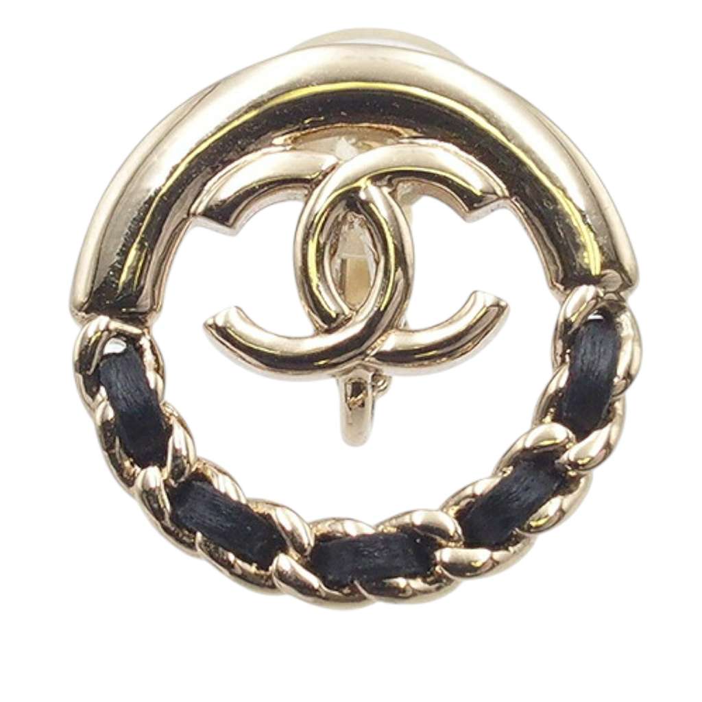 Chanel Gold Plated Leather Woven CC Round Clip on Earrings - 3