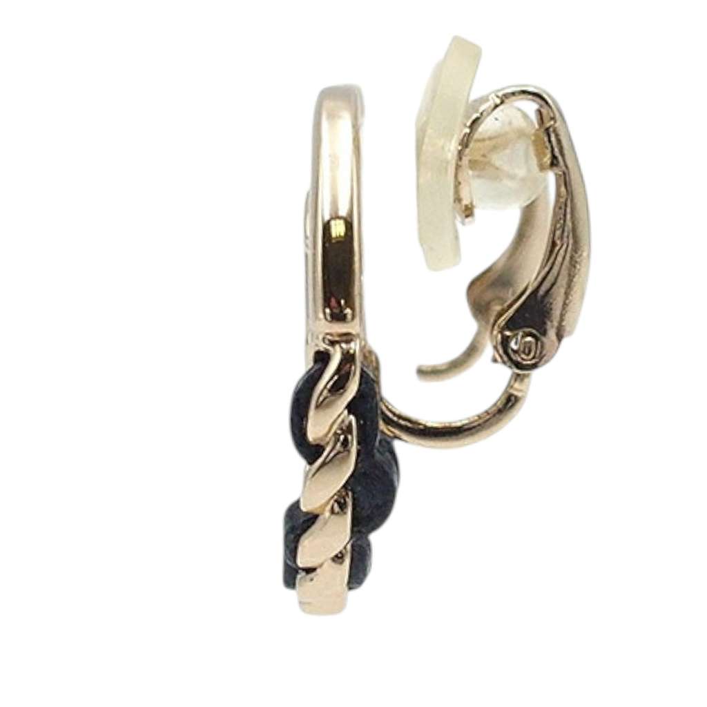 Chanel Gold Plated Leather Woven CC Round Clip on Earrings - 4