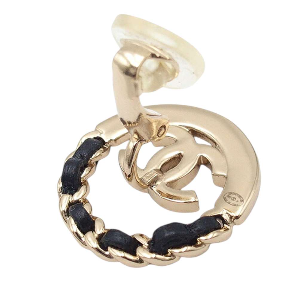 Chanel Gold Plated Leather Woven CC Round Clip on Earrings - 5