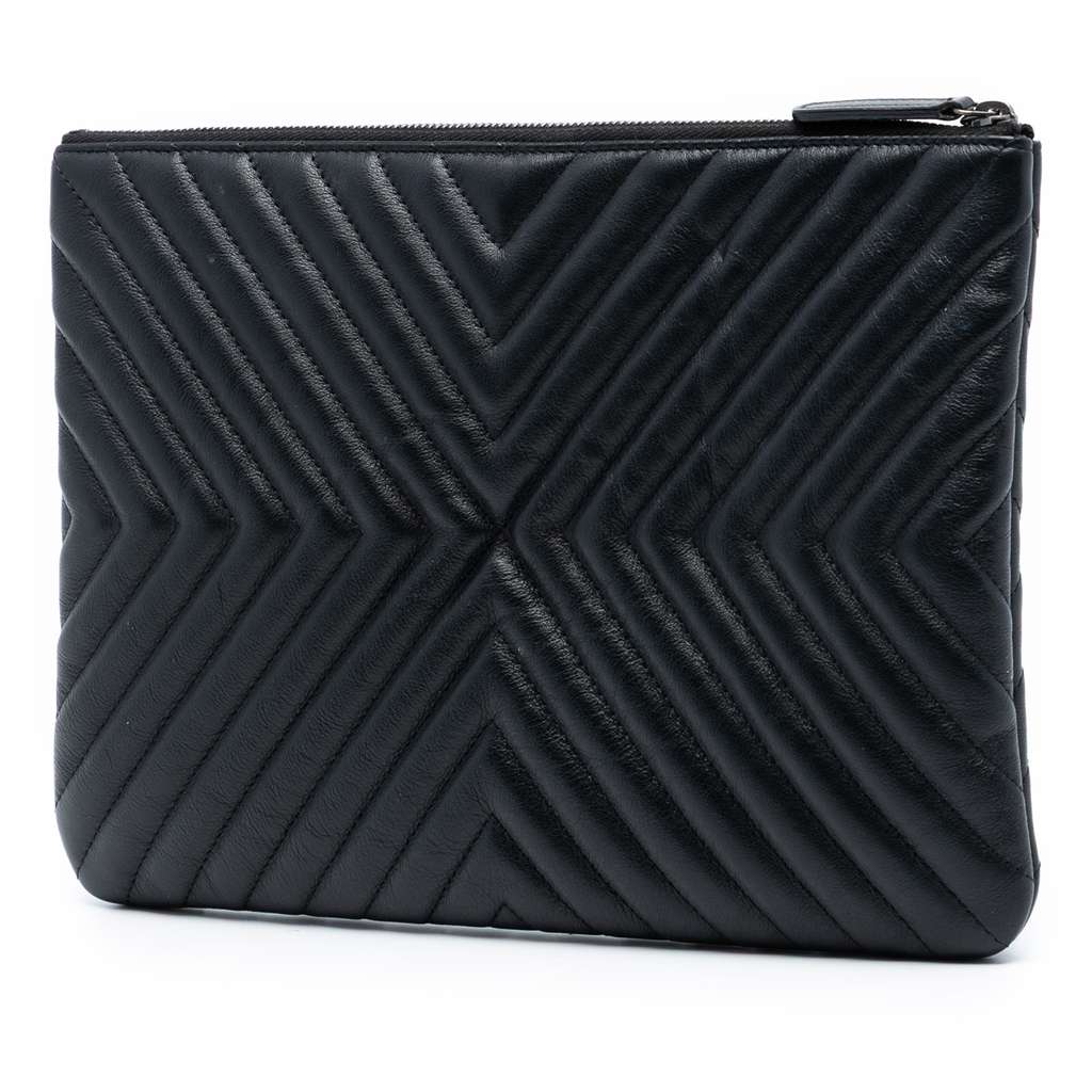 Chanel Medium Diagonal Chevron Calfskin Tassel O Case Clutch - 2