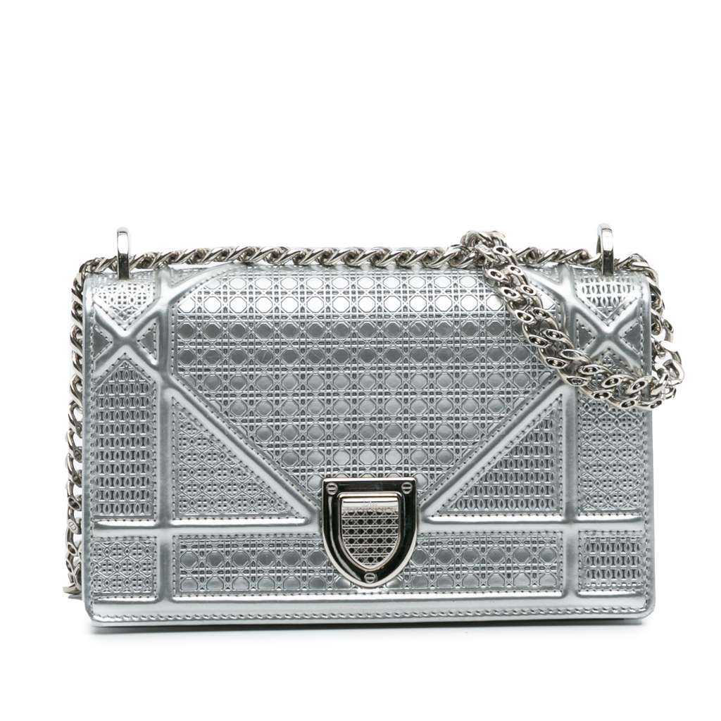 Dior Mini Metallic Patent Microcannage Diorama Flap