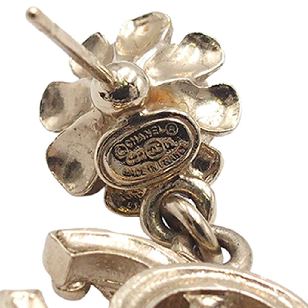 Chanel CC Gold Plated Faux Pearl Rhinestone Drop Push Back Earrings - 4