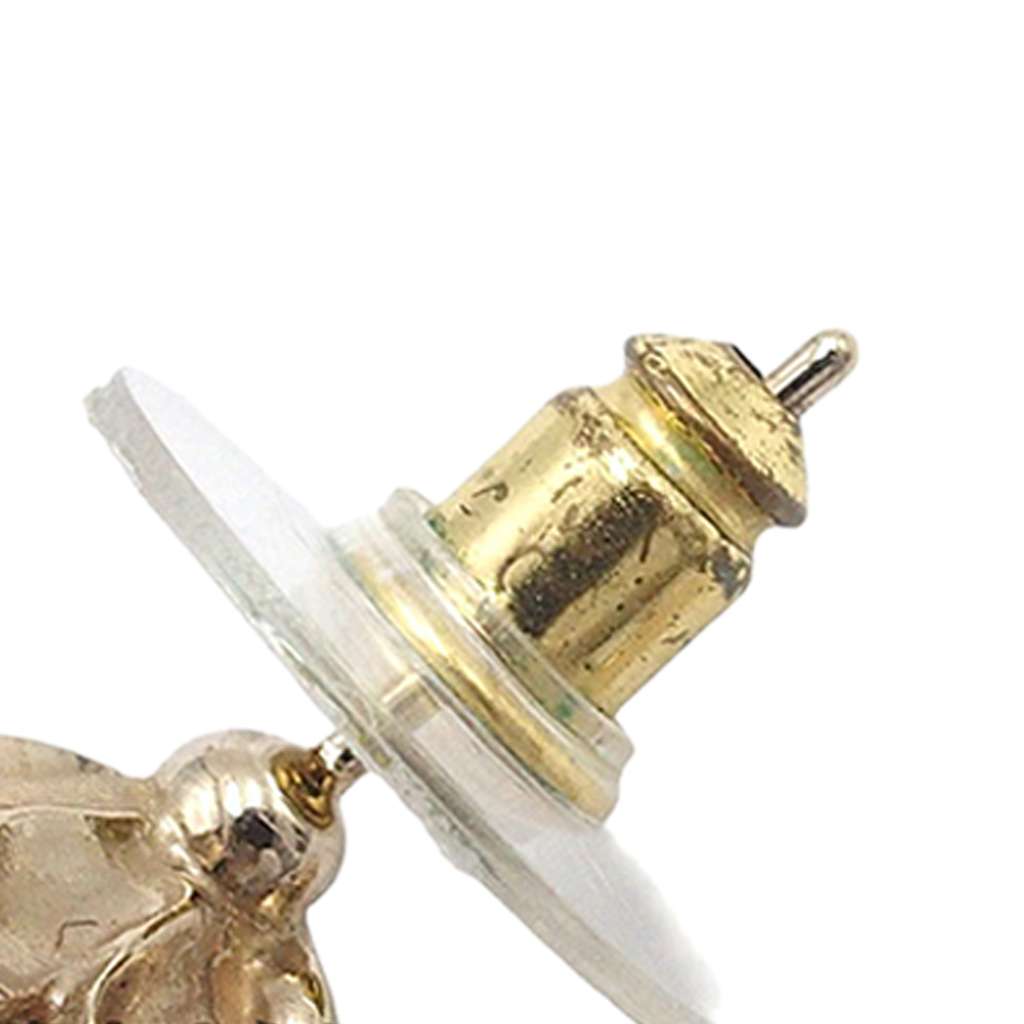 Chanel CC Gold Plated Faux Pearl Rhinestone Drop Push Back Earrings - 5