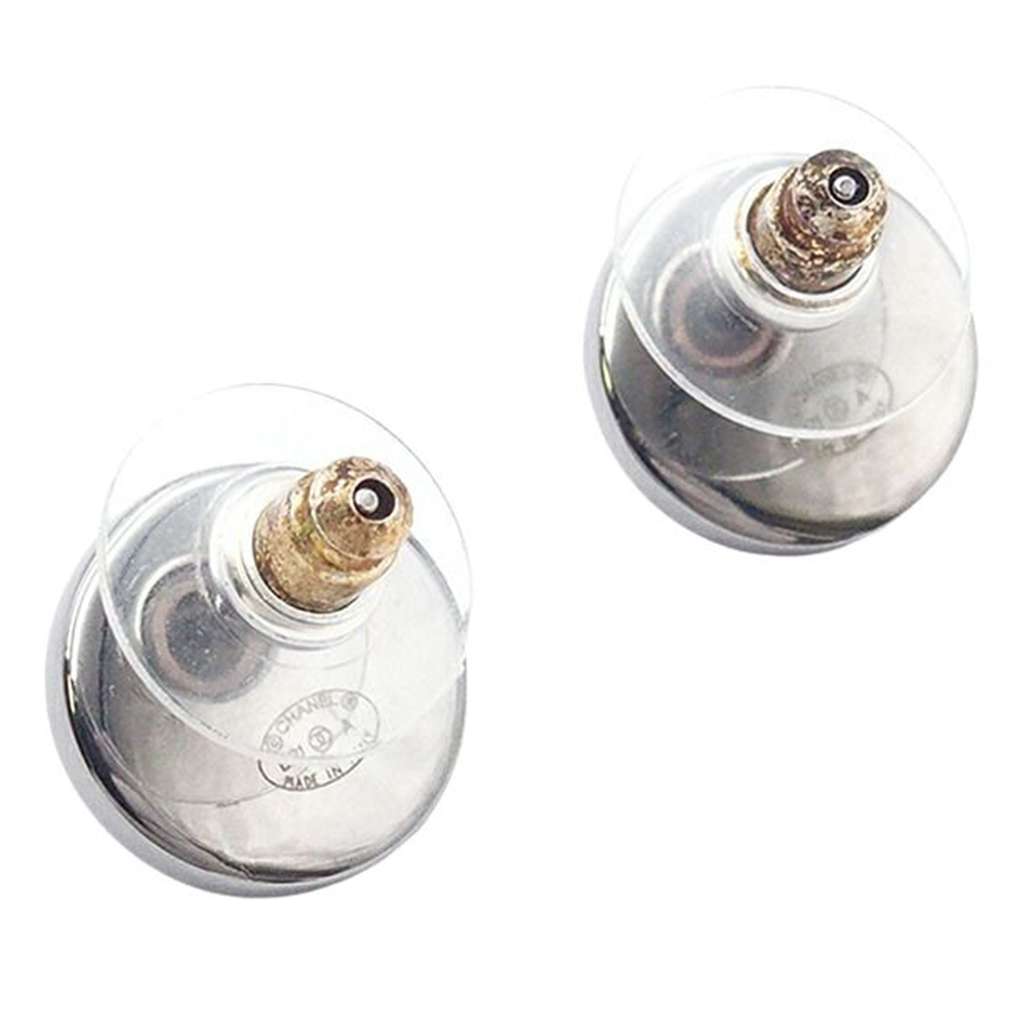 Chanel Gunmetal Plated CC Faux Pearl and Crystal Round Push Back Earrings - 3