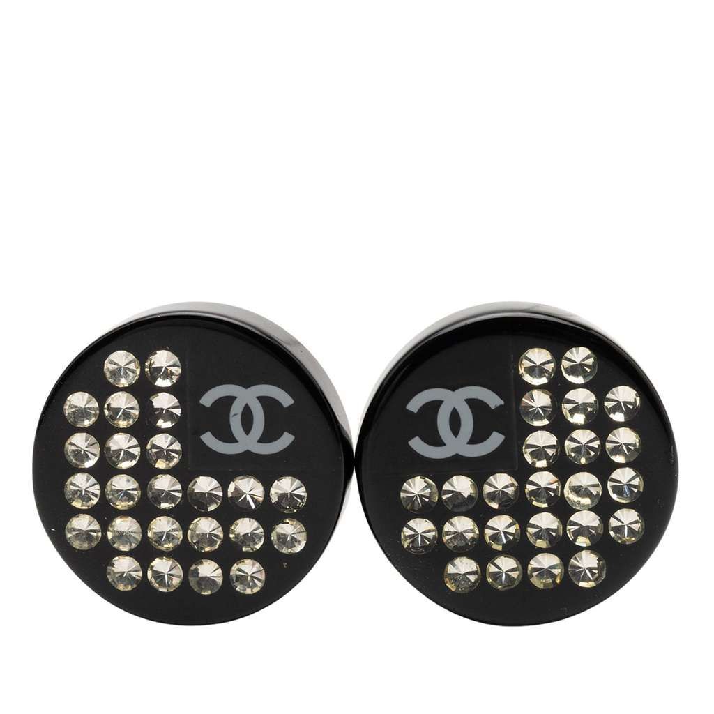 Chanel CC Resin Crystal Button Clip On Earrings