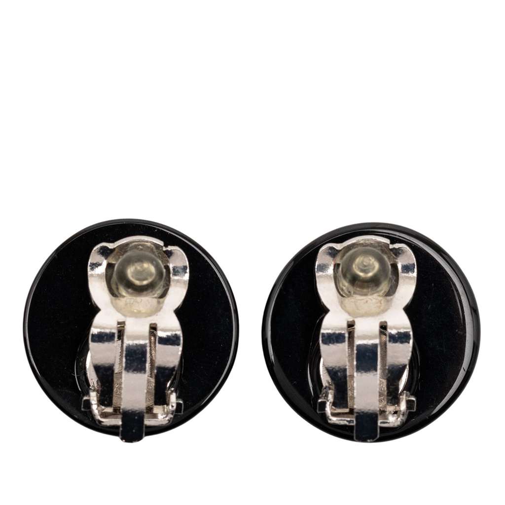 Chanel CC Resin Crystal Button Clip On Earrings - 2