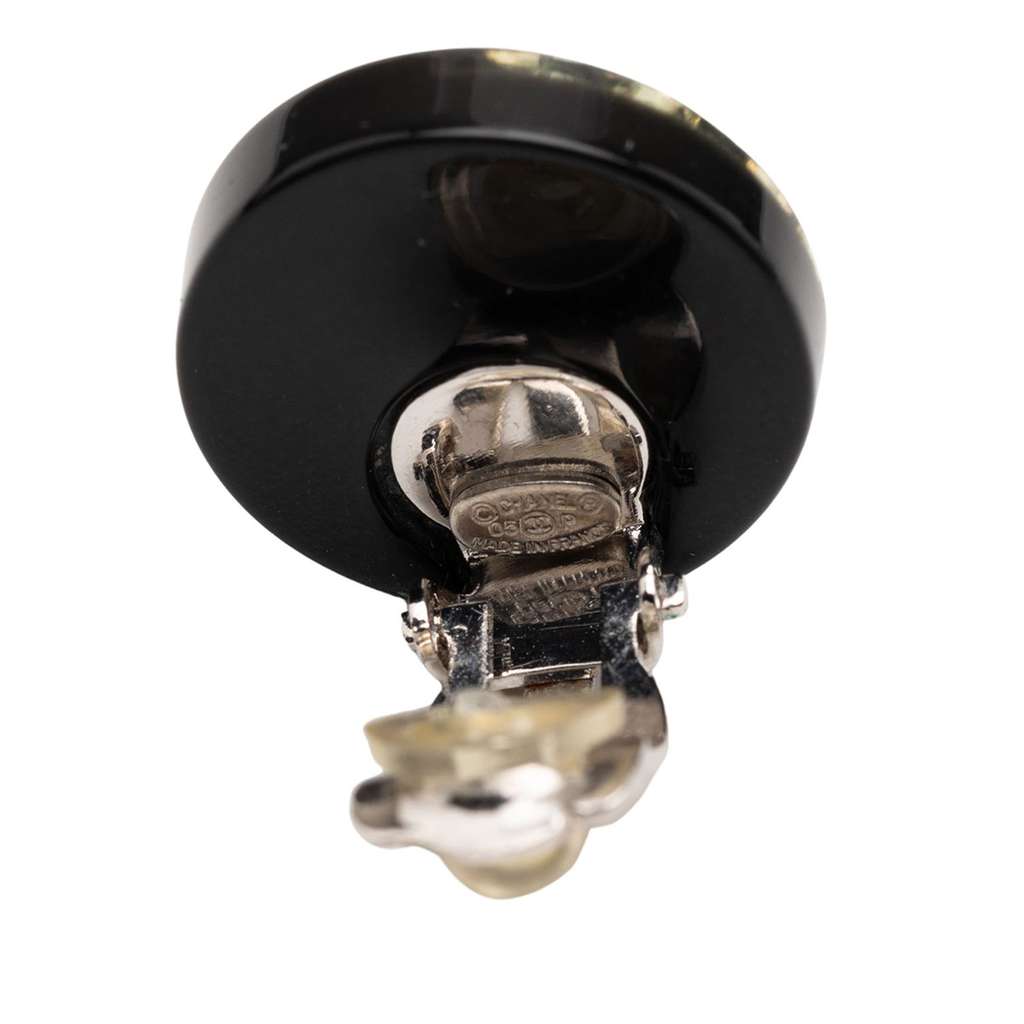 Chanel CC Resin Crystal Button Clip On Earrings - 3