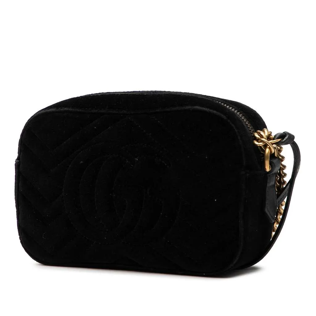 Gucci Mini GG Marmont Crystal Embellished Matelasse Velvet Crossbody Black Velvet Very good - Back View