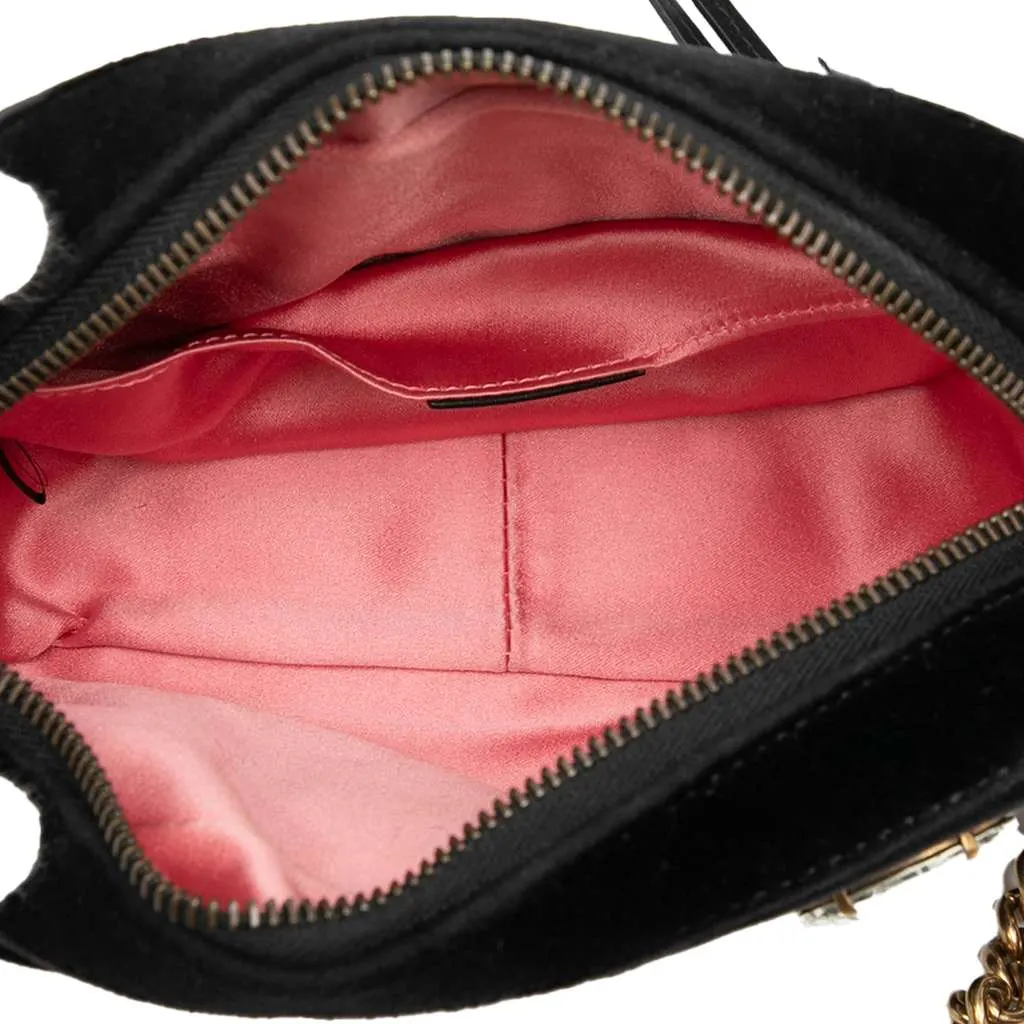 Gucci Mini GG Marmont Crystal Embellished Matelasse Velvet Crossbody Black Velvet Very good - Model View