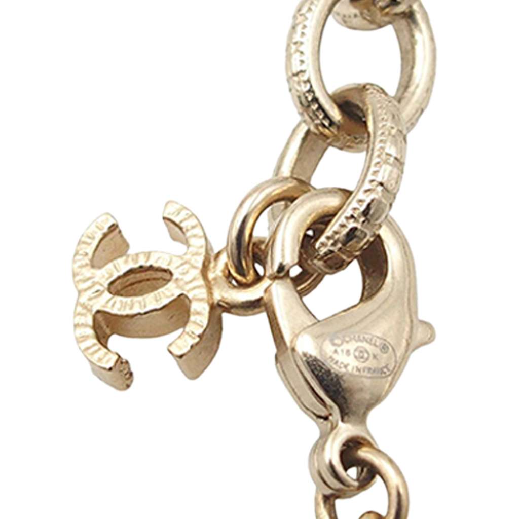 Chanel CC Gold Plated Faux Pearl and Rhinestone Flower Necklace - 5